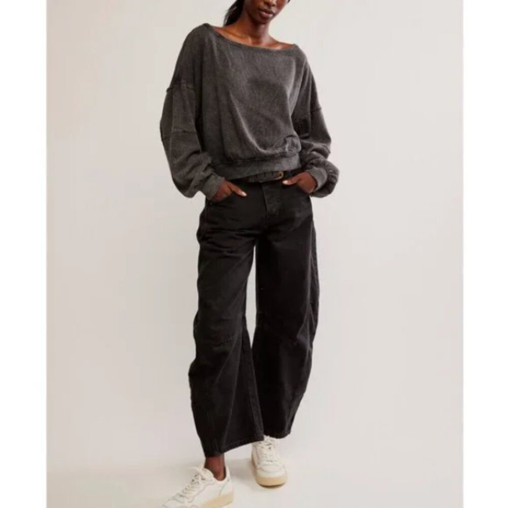 FREE PEOPLE Ife Pullover Sweater Thermal Textured Waffle Knit Crop Exposed Seams - Picture 10 of 16